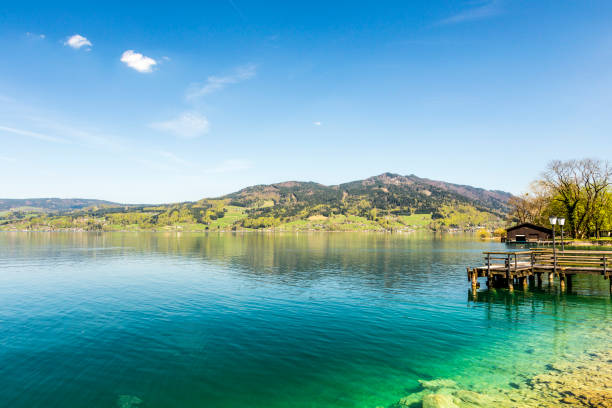 beautiful clear alpine lake Attersee with crystal water