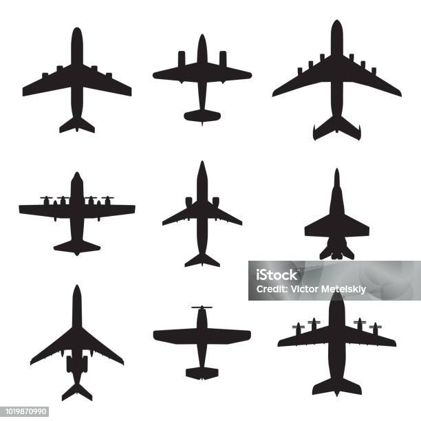 Plane Icon Set Airplane Silhouettes Vector Illustration Stock Illustration - Download Image Now