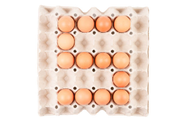 istock Raw brown Chicken Eggs In paper container tray box arranged English alphabet is 