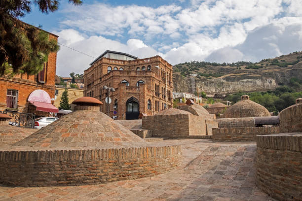 Roofs of city baths in Tbilisi stock photo