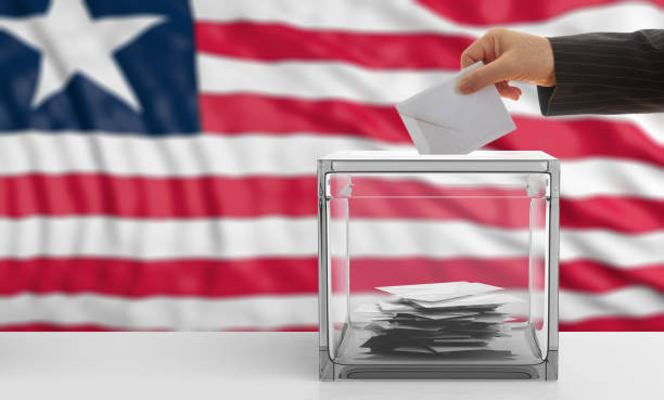 istock Voter on a Liberia flag background. 3d illustration 1019876326