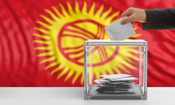 istock Voter on a Kyrgyzstan flag background. 3d illustration 1019876344