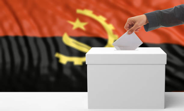 istock Voter on an Angola flag background. 3d illustration 1019876370