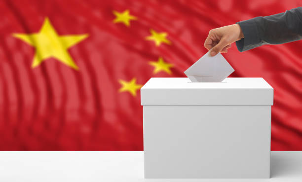 istock Voter on a China flag background. 3d illustration 1019876382
