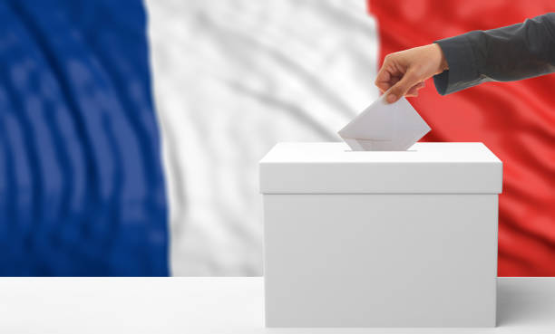 istock Voter on a France flag background. 3d illustration 1019876404