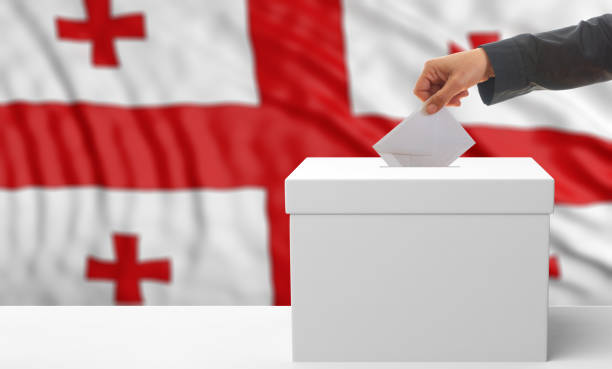 istock Voter on a Georgia flag background. 3d illustration 1019876430
