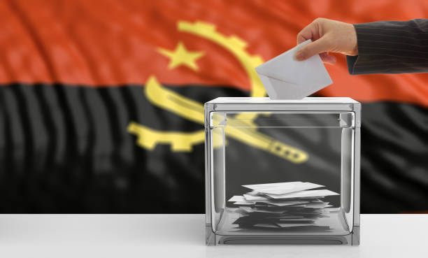 istock Voter on an Angola flag background. 3d illustration 1019876444