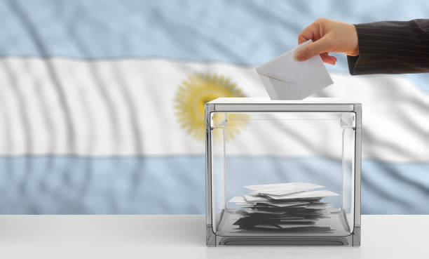 istock Voter on an Argentina flag background. 3d illustration 1019876448
