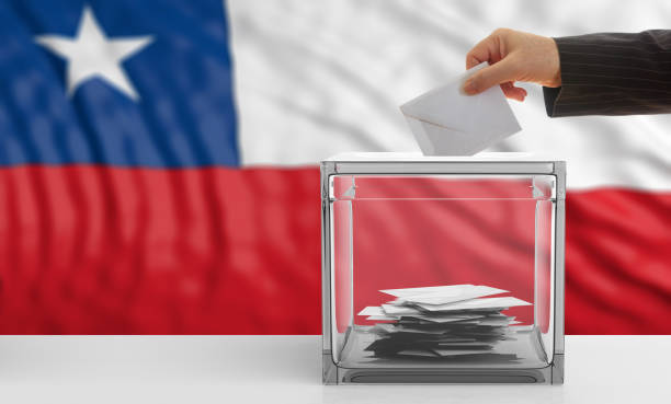 Voter on a Chile flag background. 3d illustration