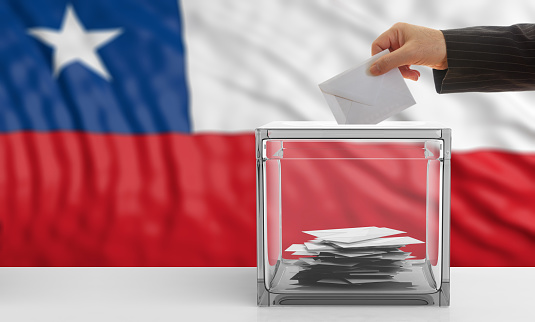 Voter on an waiving Chile flag background. 3d illustration