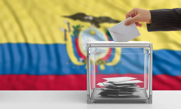 istock Voter on an Ecuador flag background. 3d illustration 1019876476