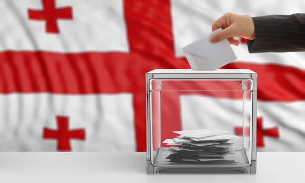istock Voter on a Georgia flag background. 3d illustration 1019876478