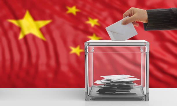 istock Voter on a China flag background. 3d illustration 1019876492