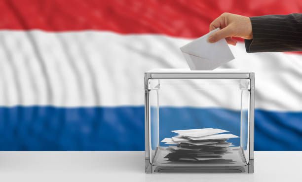 istock Voter on a Netherlands flag background. 3d illustration 1019876500