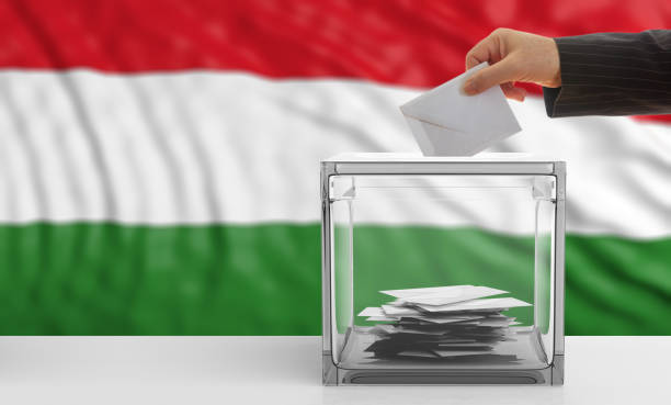 istock Voter on a Hungary flag background. 3d illustration 1019876512