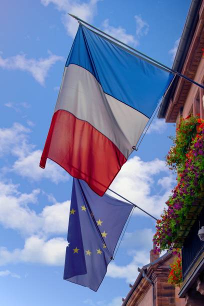 istock French and European flags 1019876672