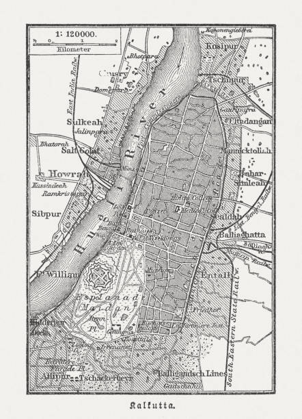 istock Old city map of Kolkata (Calcutta), wood engraving, published in 1897 1019880400