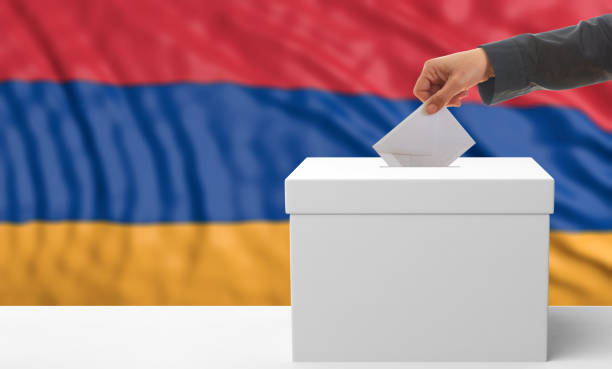 istock Voter on an Armenia flag background. 3d illustration 1019886406