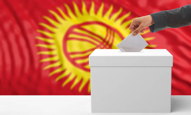 istock Voter on a Kyrgyzstan flag background. 3d illustration 1019886434