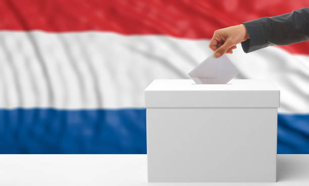 istock Voter on a Netherlands flag background. 3d illustration 1019886458