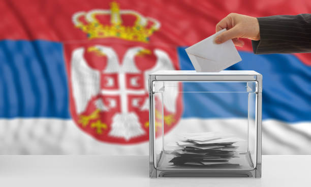 istock Voter on a Serbia flag background. 3d illustration 1019886494