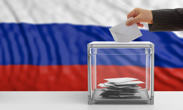 istock Voter on a Russia flag background. 3d illustration 1019886498
