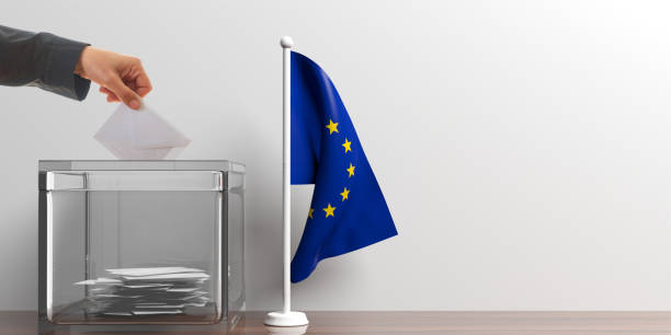 istock Ballot box and a small EU flag. 3d illustration 1019889762