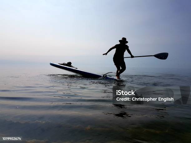Woman Doing Tricks On Paddleboard And Falling Off Stock Photo ...