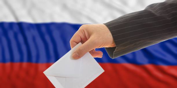 istock Voter on Russia flag background. 3d illustration 1019902790