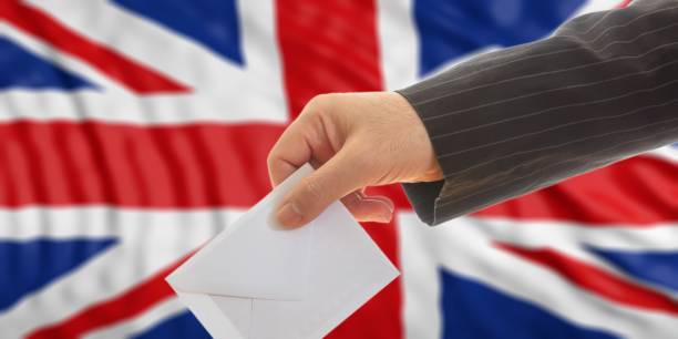 istock Voter on waiving UK flag background. 3d illustration 1019902876