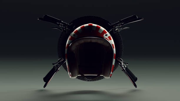 Japanese Rising Sun Motorcycle Helmet and Handlebars Backlit Front View