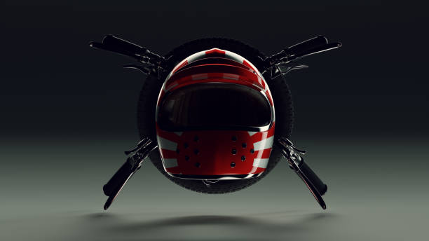istock Japanese Rising Sun Motorcycle Helmet and Handlebars Backlit Front View 1019908416