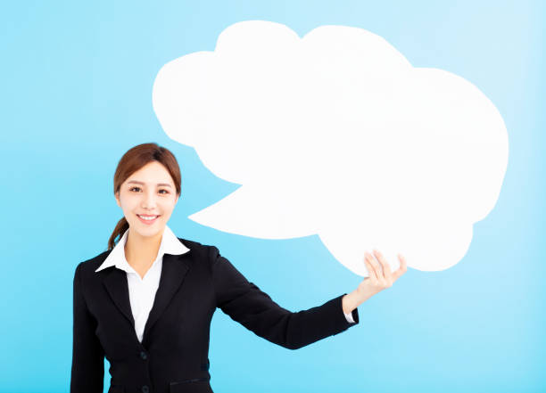 istock Young  business woman showing the speech bubble 1019916632