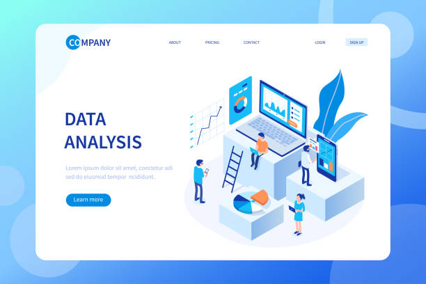 data analysis Data analysis concept with characters. Can use for web banner, infographics, hero images. Flat isometric vector illustration isolated on white background. business computer technology stock illustrations
