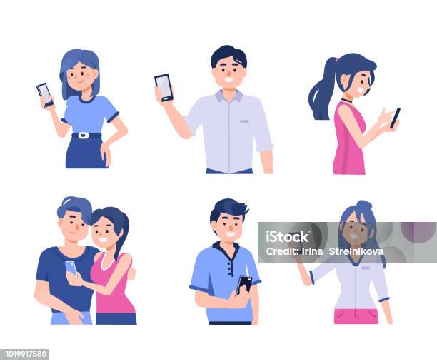 People With Smartphones Stock Illustration - Download Image Now - People, Mobile Phone, Holding