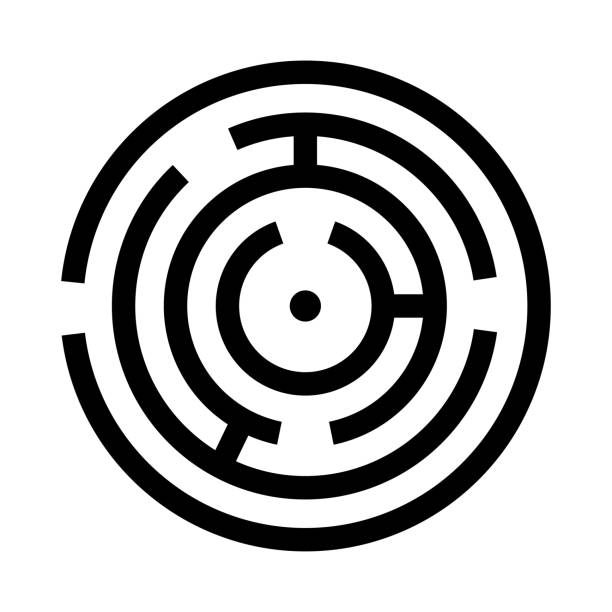 Circle maze or labyrinth black icon . Circle maze or labyrinth black icon . circular maze stock illustrations