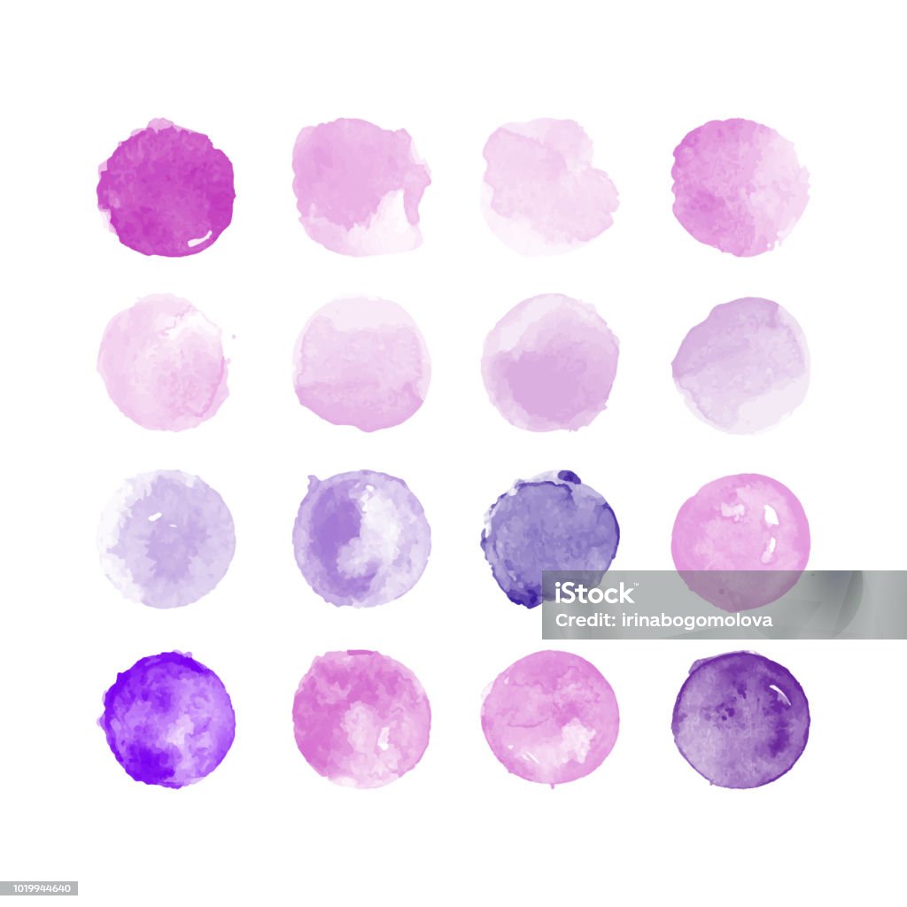 Set of colorful watercolor hand painted round shapes, stains, circles, blobs isolated on white. Illustration for artistic design Watercolor Paints stock vector