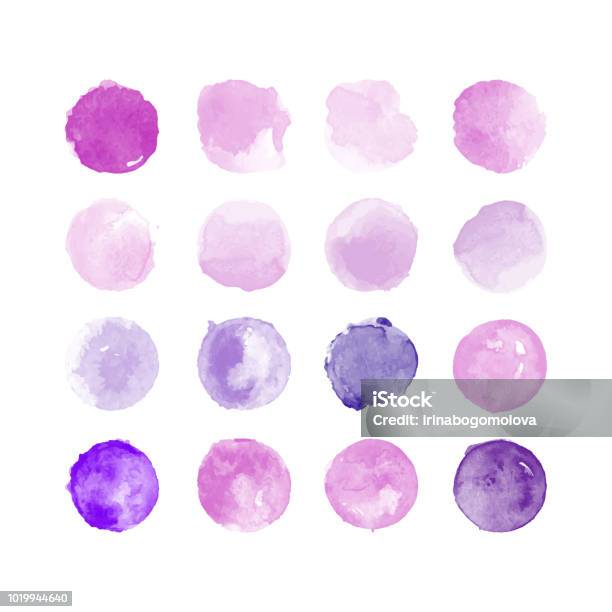 Set Of Colorful Watercolor Hand Painted Round Shapes Stains Circles Blobs Isolated On White Illustration For Artistic Design Stock Illustration - Download Image Now