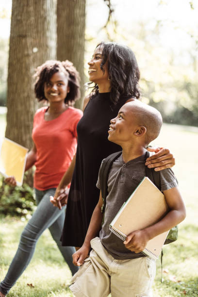 istock family walking on the park with the student son 1019944808