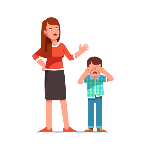 Misbehaving Boy Crying Rubbing Eyes With Hands Mother Standing Over And  Scolding At Him Flat Isolated Vector Stock Illustration - Download Image  Now - iStock