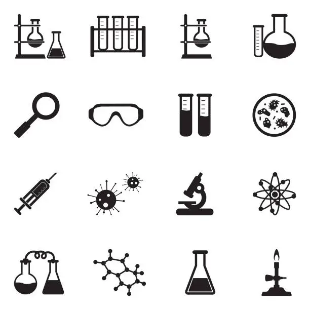 Vector illustration of Lab And Research Icons. Black Flat Design. Vector Illustration.
