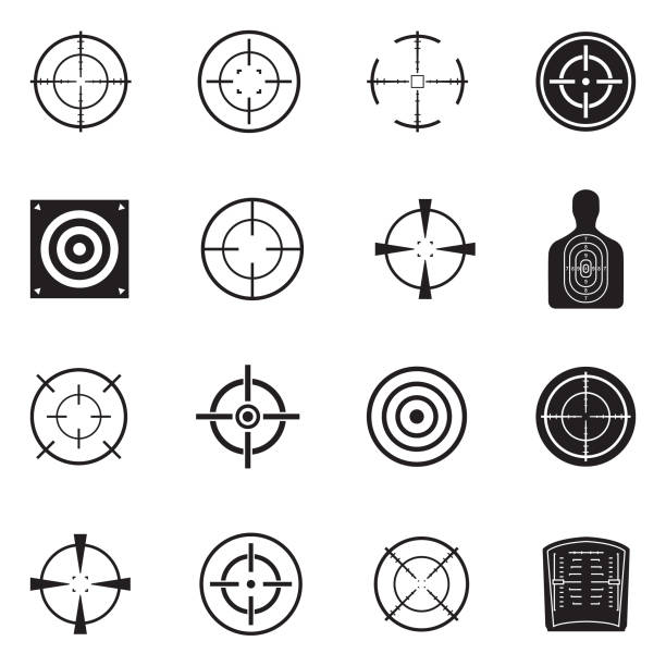 ilustrações de stock, clip art, desenhos animados e ícones de target and crosshair icons. black flat design. vector illustration. - rifle shooting target shooting hunting