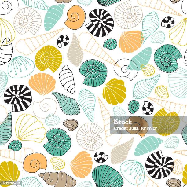 Sea Seamless Pattern Underwater World Multicolored Shells Stock Illustration - Download Image Now