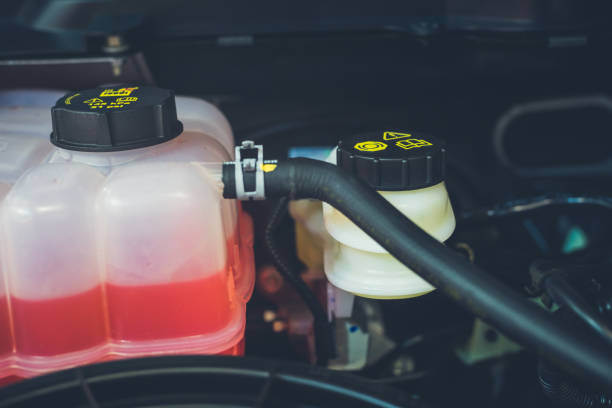 istock Coolant tank and warning information in engine room 1019967016