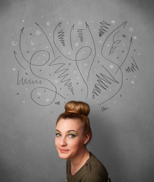 istock Young woman thinking with arrows over her head 1019967772