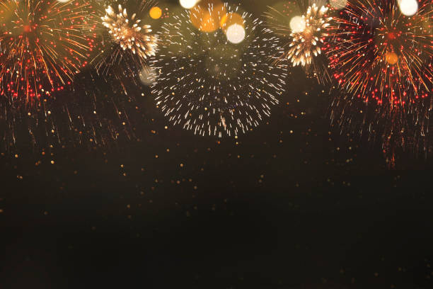 istock Fireworks at New Year and copy space - abstract holiday background 1019975430