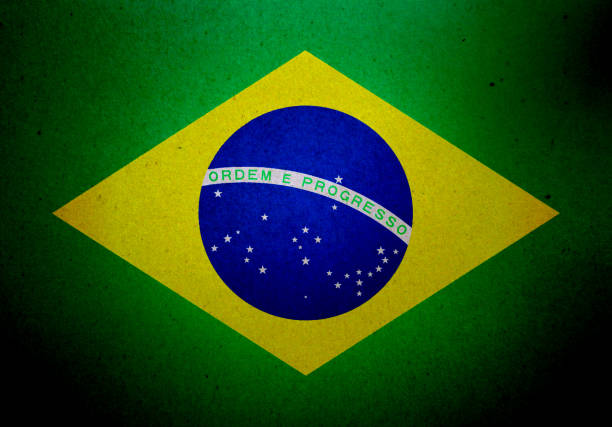 istock Brazilian Flag printed on a grunge paper 1019975440