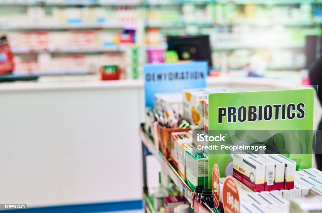Let us help you improve digestion Shot of a pharmacy with no people Probiotic Stock Photo