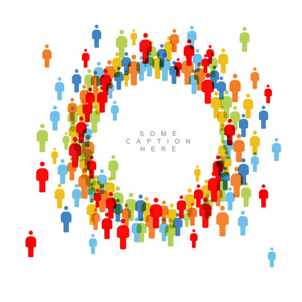 People crowd circle frame template Vector people crowd circle frame template made from figure icons support borders stock illustrations