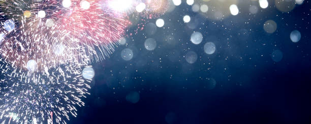 istock Fireworks at New Year and copy space - abstract holiday background 1019989006